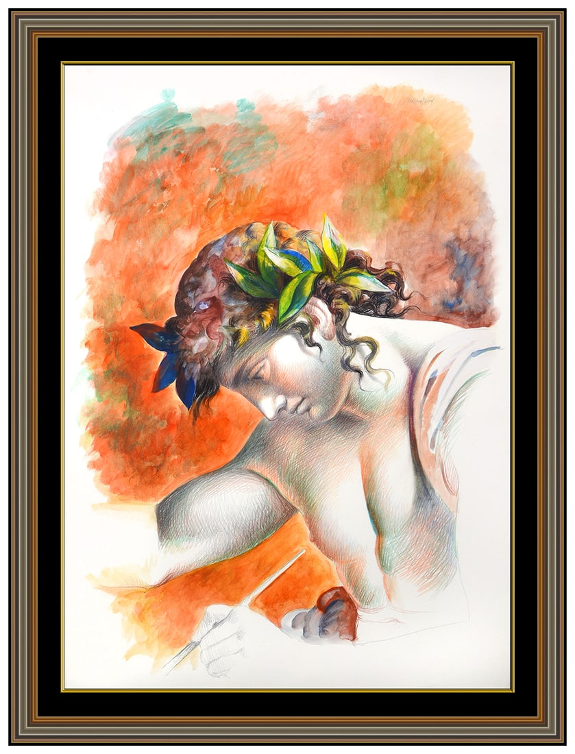 Carlo Mariani Original Pastel Watercolor Painting Signed Framed Figurative Art (1 of 5)
