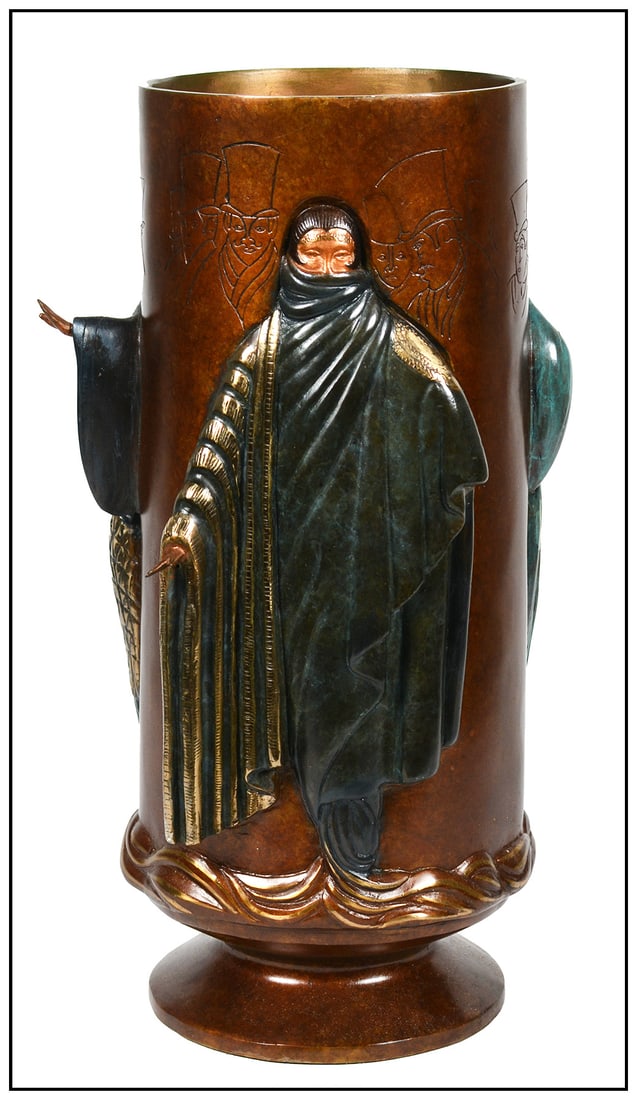 Erte Full Round Fantasy Bronze Vase Sculpture Female Figure Signed Artwork (1 of 7)