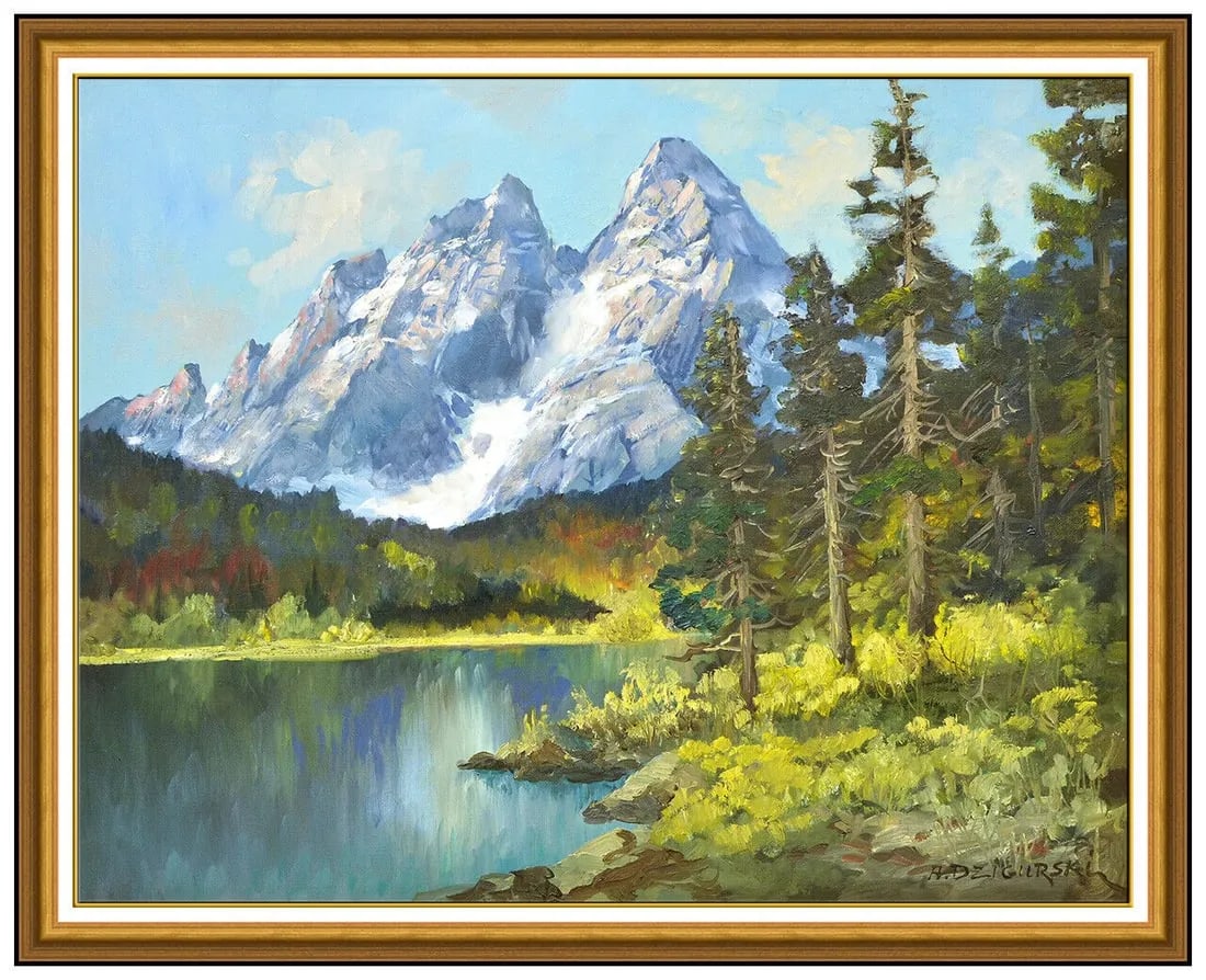 Alexander Dzigurski Signed Original Mountain Landscape Painting On Canvas Framed: This lot includes:Gallery COA & free domestic shipping (*insurance and international shipping for an additional charge)Artist: Alexander DzigurskiTitle: Hidden Lake Medium: Oil Painting On CanvasSize: