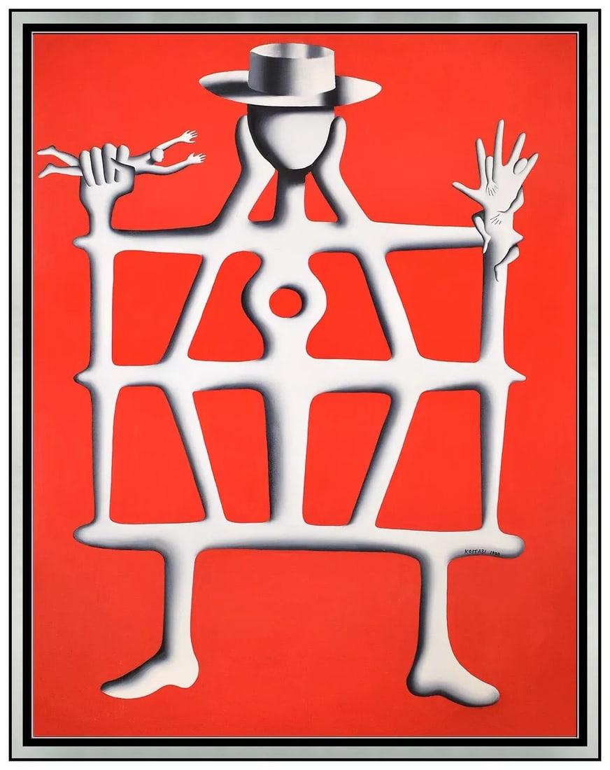 Mark Kostabi Large Original Oil Painting On Canvas Faceless Figure Signed Framed (1 of 7)