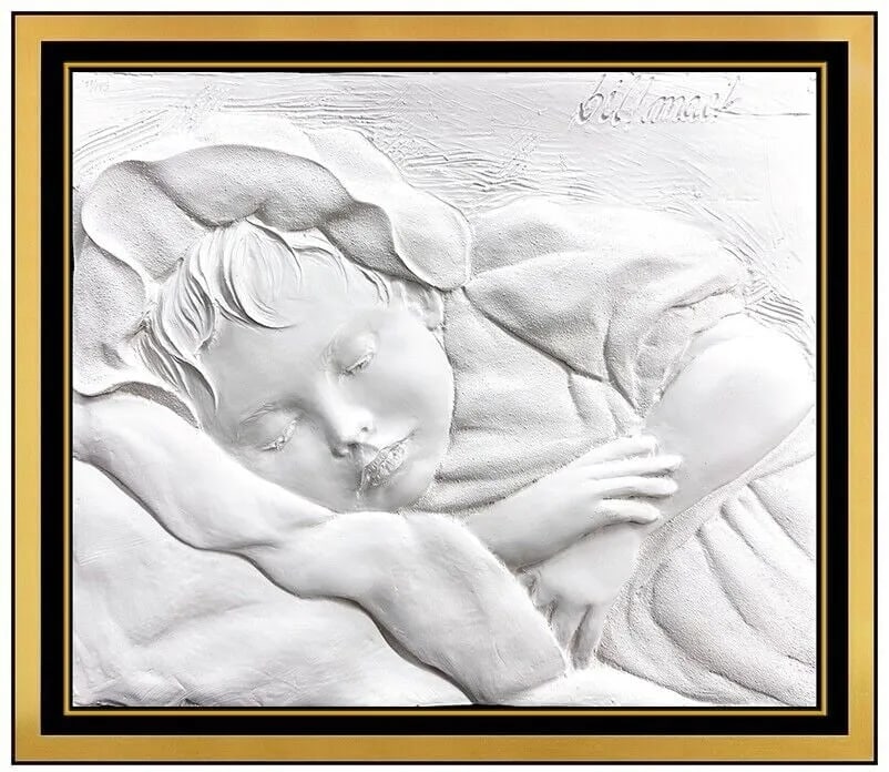 Bill Mack Signed Bonded Sand Sculpture Peaceful Child Bas Relief (1 of 4)