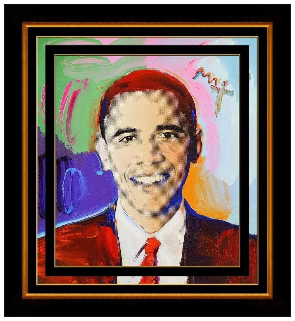Peter Max Acrylic Painting on Canvas President Obama Signed Framed (1 of 5)