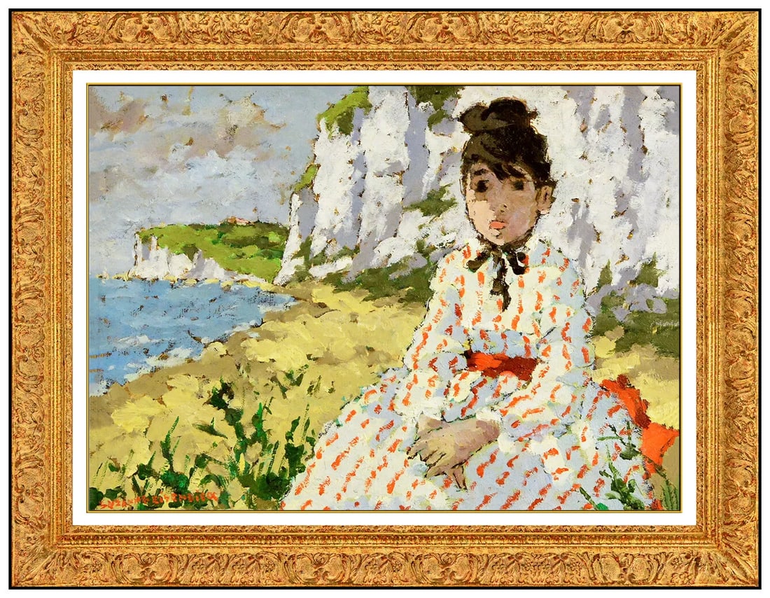 Suzanne Eisendieck Oil Painting Female Portrait Landscape Signed Art: This lot includes:Gallery COA & free domestic shipping (*insurance and international shipping for an additional charge)Artist: Suzanne EisendieckTitle: By The Sea Medium: Oil Painting On CanvasSize: 9
