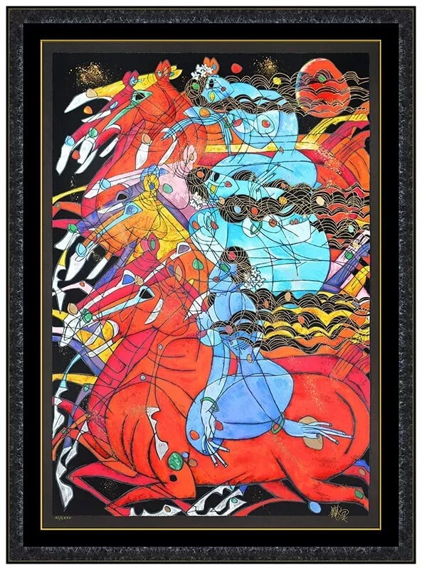 Jiang Tie Feng Large Running Horses Serigraph Animal Hand Signed Framed Artwork (1 of 6)