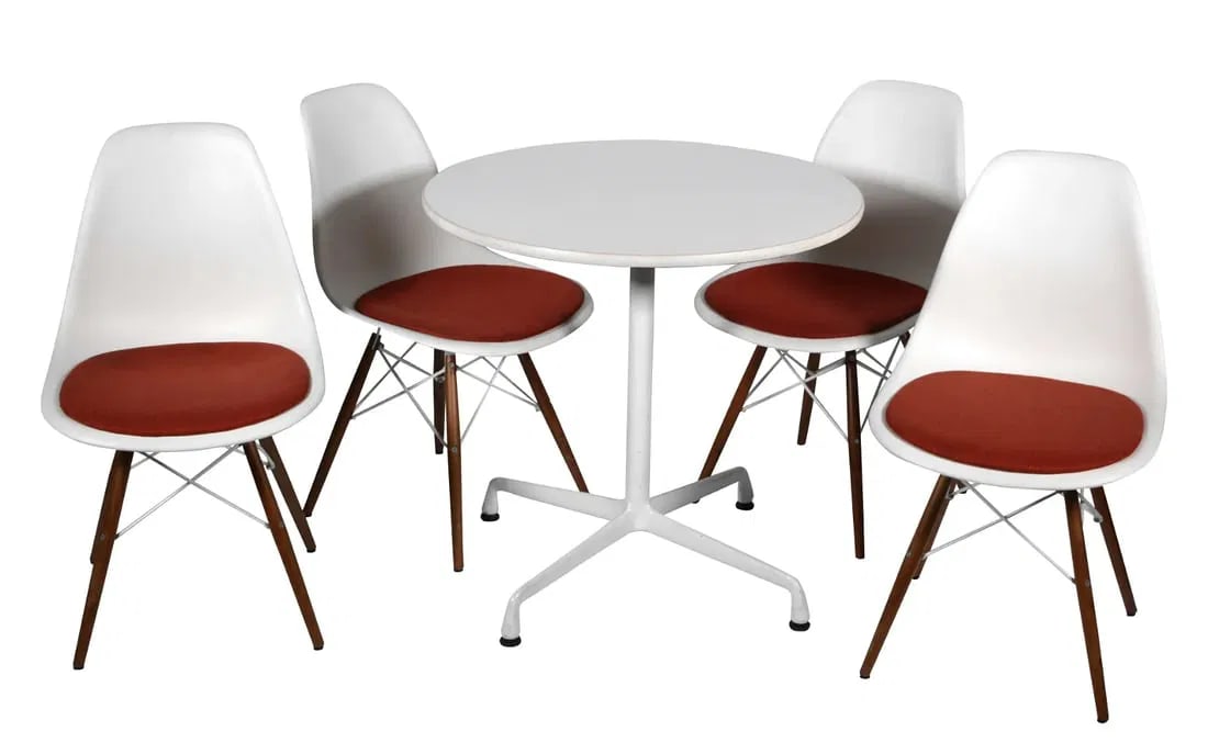 Charles Eames Red Upholstered Herman Miller Dining Table and Chairs Set (1 of 7)