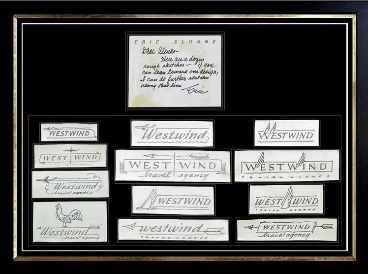 Eric Sloane Original Drawings Art Advertisement Book: This lot includes:Gallery COA & free domestic shipping (*insurance and international shipping for an additional charge)Artist: Eric SloaneTitle: WestwindMedium: Graphite Drawings on PaperFramed: 36" X