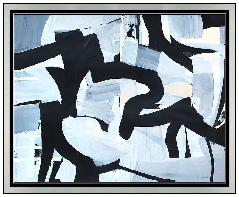 Michael Loew Signed Acrylic Painting Abstract Framed: This Lot Includes:Gallery Coa & Free Domestic Shipping (*Insurance And International Shipping For An Additional Charge)Artist: Michael Loew Title: Black White And Grey Medium: Acrylic Painting Size: 2