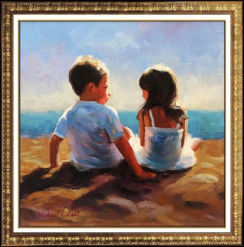 Michael Vincent Original Oil Painting on Canvas Signed Children Portrait (1 of 4)