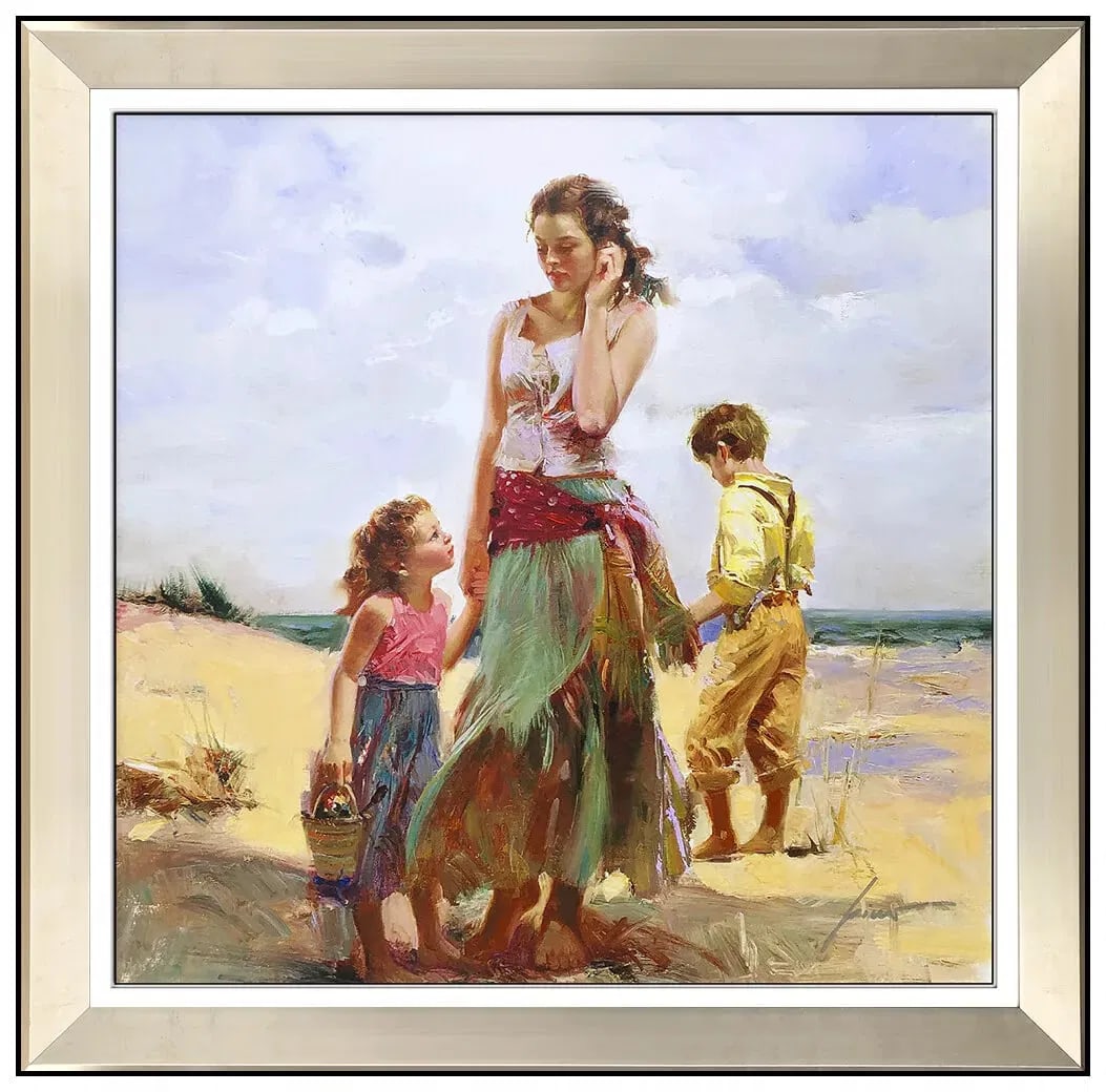 Pino Daeni Hand Embellished Giclee on Canvas Large Signed Golden Afternoon (1 of 5)