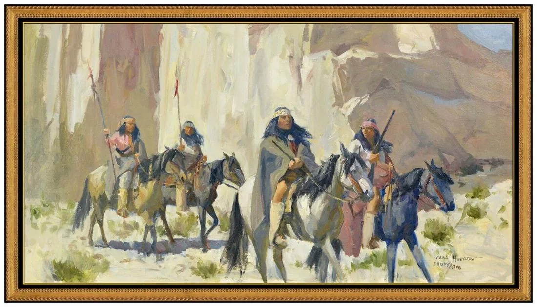 Carl Hantman Large Original Oil Painting on Board Signed Native American (1 of 5)