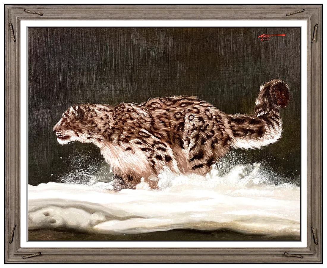Donald Rust Original Oil Painting On Canvas Leopard Wildlife Cat Signed Artwork (1 of 4)