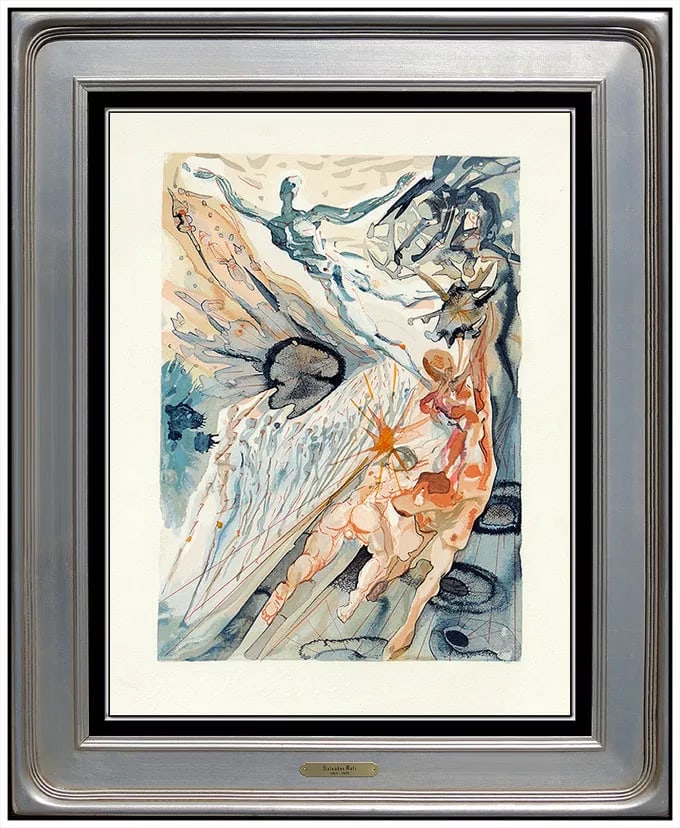 Salvador Dali Purgatory Canto Divine Comedy Woodblock Engraving Surreal Framed (1 of 4)