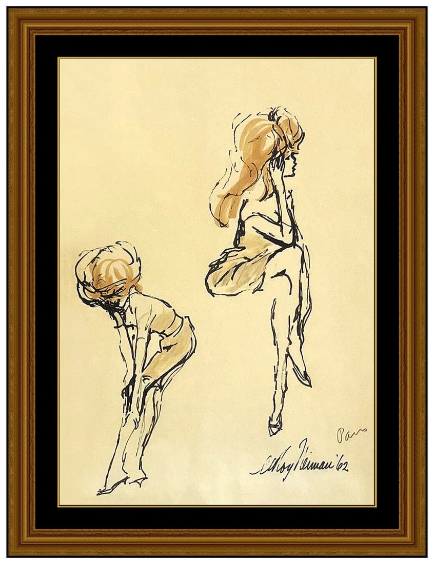Leroy Neiman Original Female Figurative Watercolor Painting Signed Paris Artwork (1 of 4)