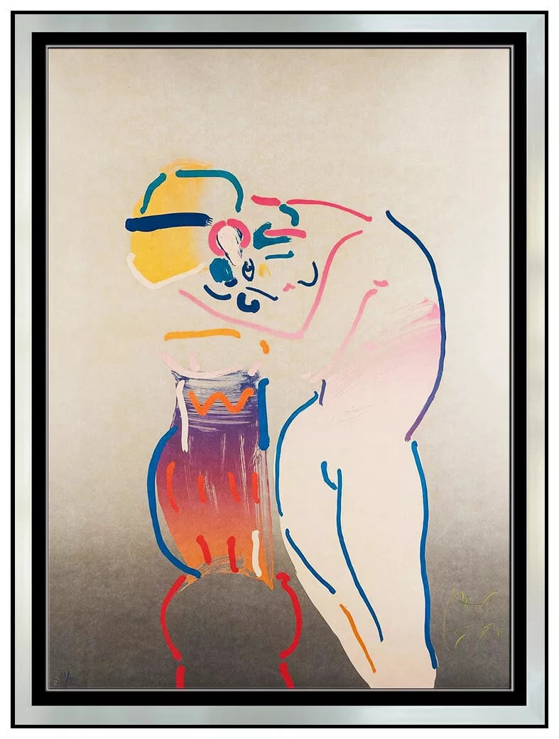 Peter Max Original Color Screenprint Nude Vase Portrait Large Hand Signed Art: This lot includes:Gallery COA & free domestic shipping (*insurance and international shipping for an additional charge)Artist: Peter MaxTitle: Nude and VaseMedium: ScreenprintSize: 40" x 30"Framed: 48