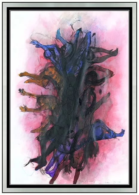 Cleve Gray Original Acrylic Painting Signed Framed Abstract Figurative Artwork: This lot includes:Gallery COA & free domestic shipping (*insurance and international shipping for an additional charge)Artist: Cleve GrayTitle: Dancing Through The NightMedium: Acrylic PaintingSize: 3