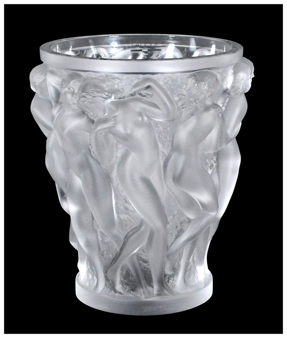Lalique Original The Bacchantes Glass Vase Sculpture Signed Artwork Greek Myth: This lot includes: Gallery COA & free domestic shipping (*insurance and international shipping for an additional charge) Artist: Lalique Title: Bacchantes Glass Vase Medium: Glass Size: 10” x 7 