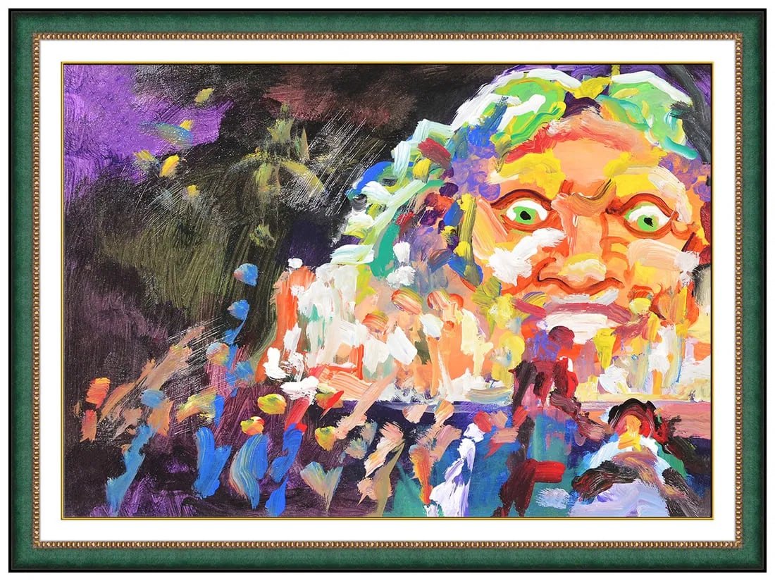 James Mouton Original Oil Painting on Board Figures Performers Framed Artwork: This lot includes:Gallery COA & free domestic shipping (*insurance and international shipping for an additional charge)Artist: James MoutonTitle: Night of IntrigueMedium: Oil on BoardSize: 15” x