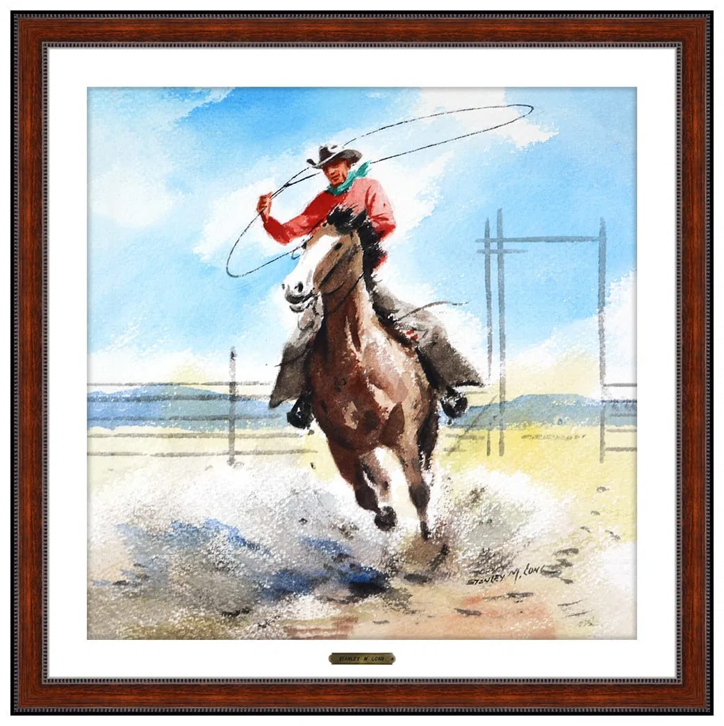 Stanley M. Long Original Watercolor Painting Figure Horse Signed Framed Artwork (1 of 4)