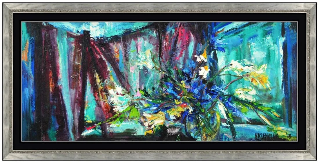Florence Hasenflug Original Painting On Canvas Signed Still Life Floral Abstract (1 of 5)
