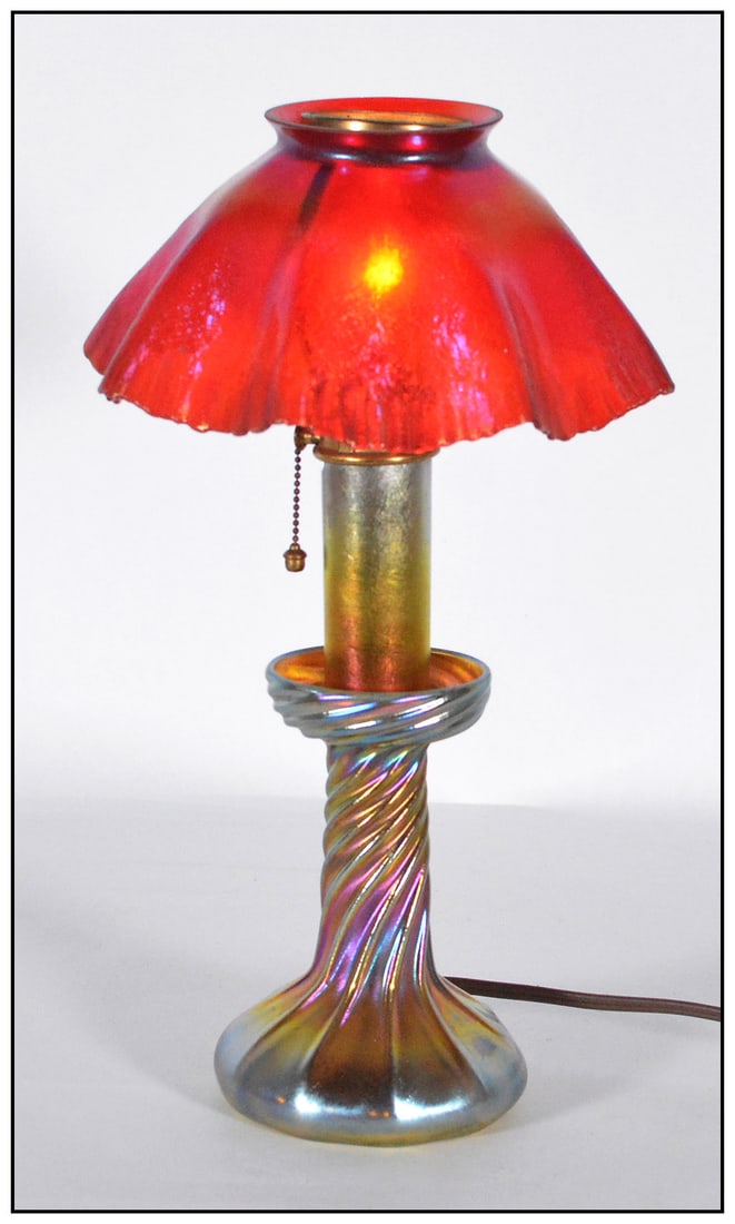 Tiffany Studios Red Favrile Glass Lamp Original New York Signed Artwork (1 of 6)