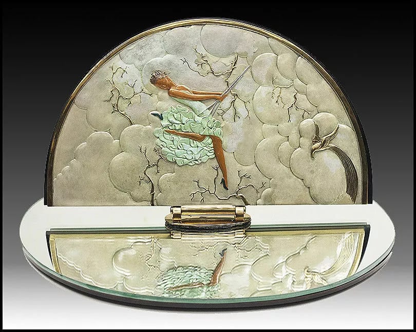 ERTE Rare Bronze Joy of Life Sculpture Table Mirror Signed Art Deco (1 of 4)