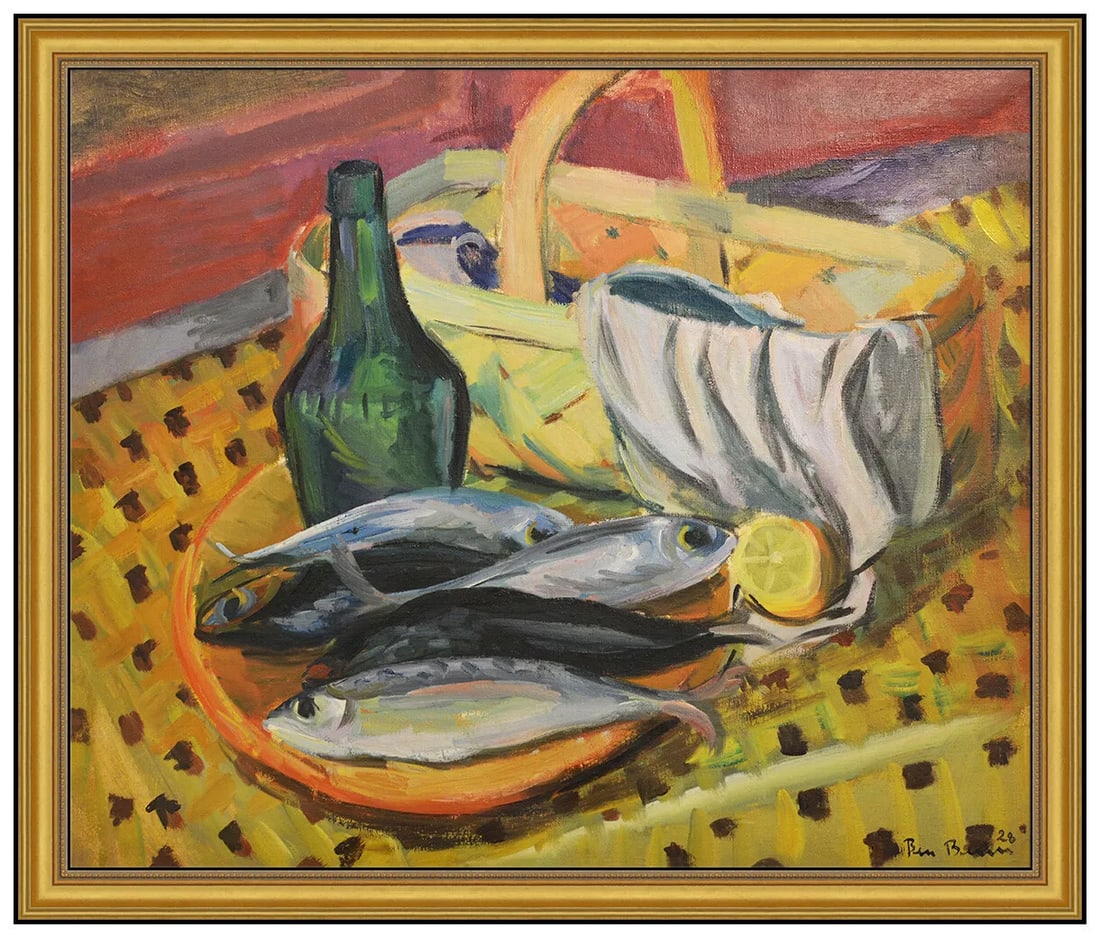 Ben Benn Original Signed Still Life Oil Painting on Canvas Framed Food Artwork: This lot includes:Gallery COA & free domestic shipping (*insurance and international shipping for an additional charge)Artist: Ben Benn Title: Picnic at the BeachMedium: oil painting on CanvasSize: 24