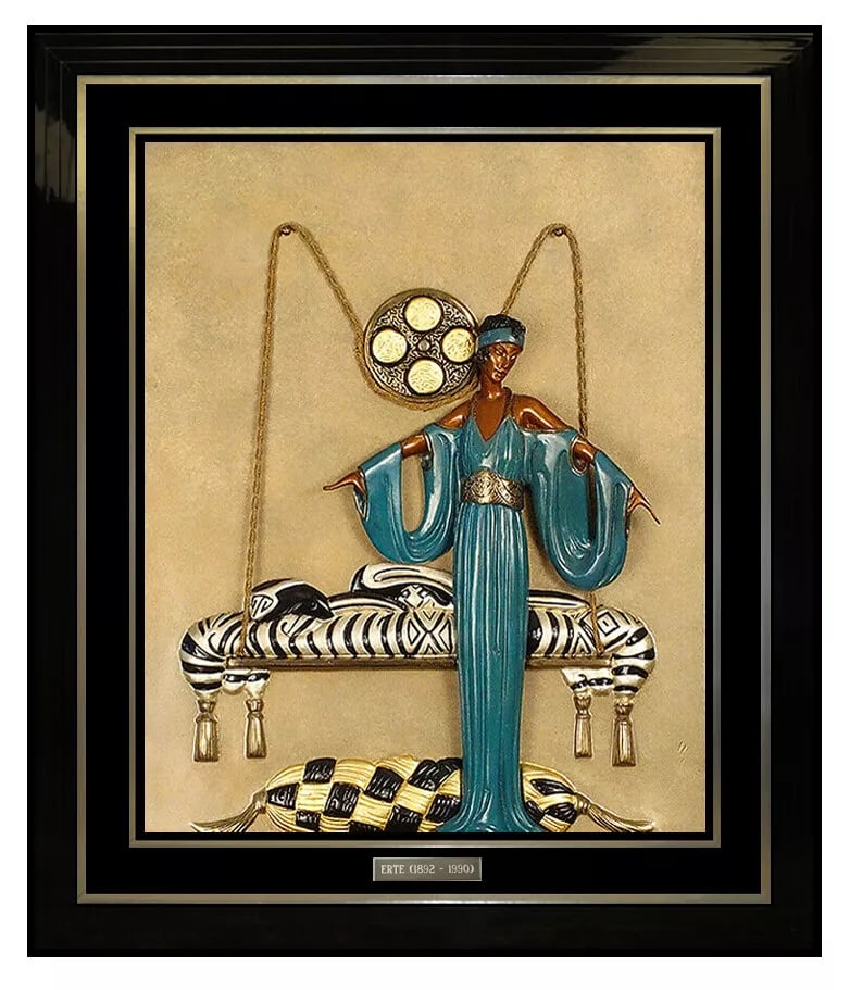 Erte Original Signed Art Deco Pillow Swing Bronze Wall Relief Sculpture Tirtoff (1 of 7)