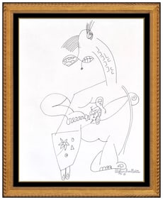 Alexandra Nechita Original Signed Ink Drawing Monster Portrait Framed Art