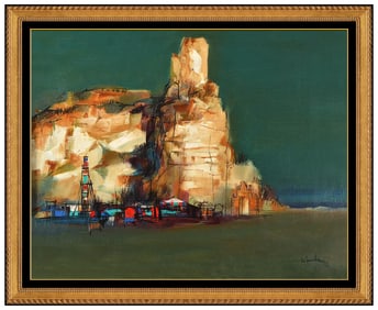 Nicola Simbari Original Signed Italian Landscape on Canvas Framed Art