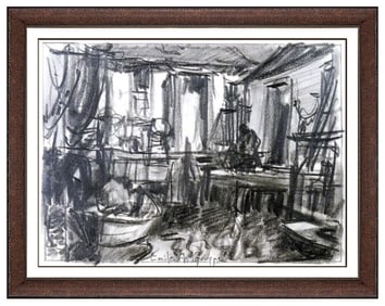Emile Gruppe Original Signed Charcoal Landscape Drawing Art