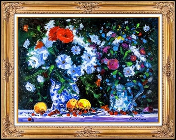 Georges Yoldjoglou Original Signed Large Still Life on Canvas Art