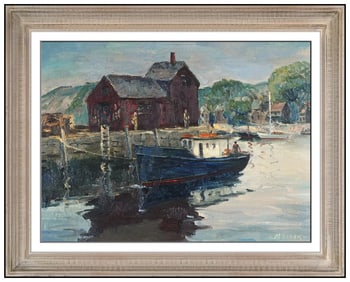 Melville Stark Original Signed Oil Boat on Canvas Board Framed Art