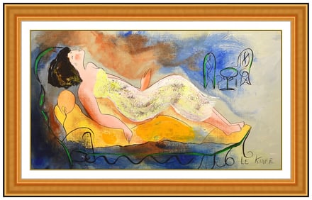 Linda Le Kinff Large Original Signed Female Portrait on Canvas Art