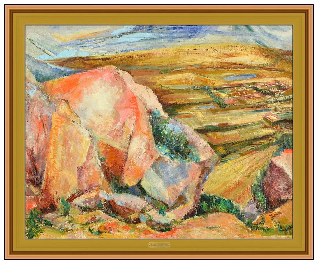 Max Kuehne Large Original Signed Oil New England Landscape on Canvas Art: This lot includes:Gallery COA & free domestic shipping (*insurance and international shipping for an additional charge)Artist: Max KuehneTitle: On Rocky Cliff Medium: Oil Painting on canvasSize: 24&rd