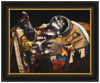 Marlin Rotach Original Signed Watercolor Horse Saddle Framed Art