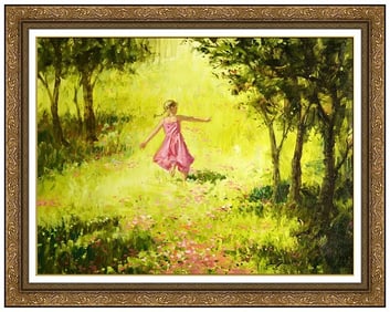 Lindsay Dawson Original Signed Oil Girl Landscape on Canvas Framed Art