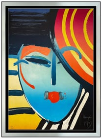 Peter Max Large Original Signed Color Screenprint Deco Lady Portrait Art
