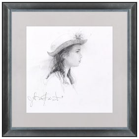 Jonathan Knight Original Signed Graphite Drawing Female Portrait Framed Art