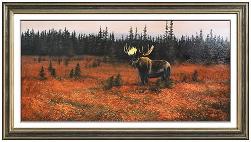 Jim McGee Original Signed Oil Wildlife Moose on Board Framed Art