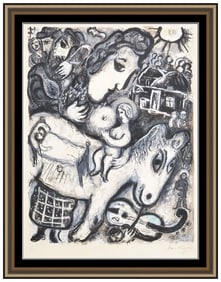 Marc Chagall Original Signed Color Lithograph Grey Village Horse Framed Art