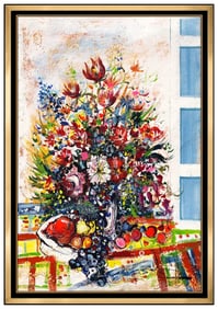 Guy Dessapt Large Original Signed Oil Floral Still Life Framed Art