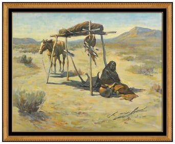 Ronald Crooks Original Signed Oil Western Portrait on Canvas Framed Art