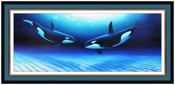 Robert Wyland Large Original Signed Oil Sealife Whales on Canvas Framed Art