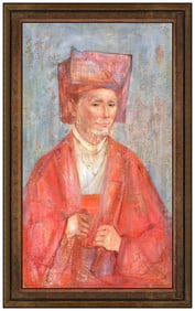 Edna Hibel Large Original Signed Oil Portrait on Board Framed Art