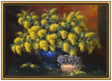 Alfio Paolo Graziani Large Original Signed Flower Painting on Canvas Framed Art