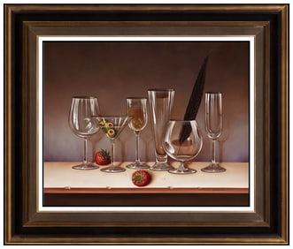 Mario Jung Original Signed Oil Interior Still Life Painting on Board Framed Art