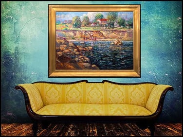 Tom Perkinson Large Original Signed Oil Landscape Painting on Canvas Framed Art