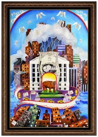Linnea Pergola Large Original Signed Acrylic Modern Cityscape Painting on Board Art