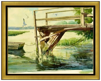 Victor Olson Original Signed Watercolor Landscape Painting on Board Framed Art