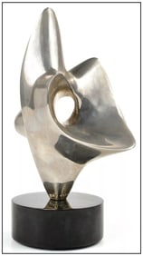Antoine Poncet Full Round Abstract Silver Plated Bronze Sculpture Signed Artwork
